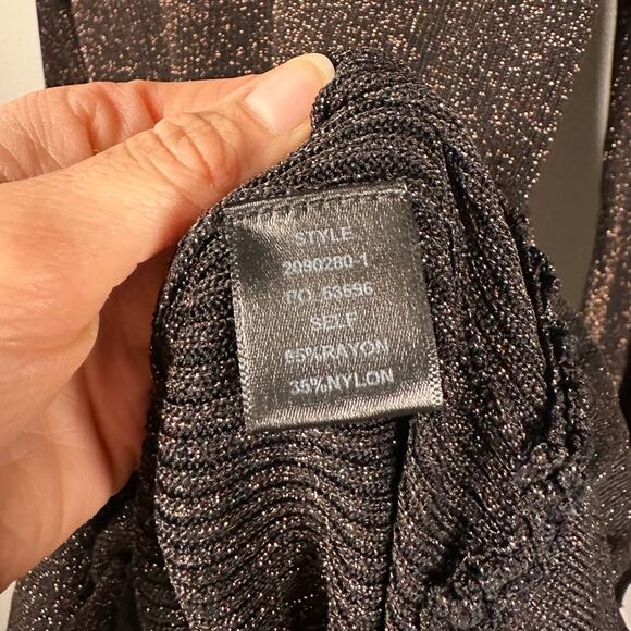 Current Air Black & Gold Shimmer Long Sleeve Bubble Waist Dress Women's Large - Picture 9 of 10